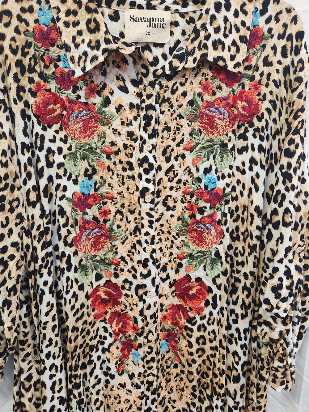 Savanna Jane Leopard Duster Dress with Red Rose Embroidery - Picture 2 of 3